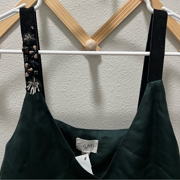Cami NYC Dark Green Silk Top with Black Straps - Picture 4 of 7